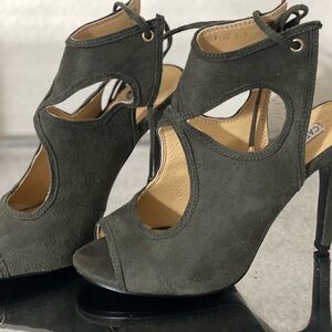 Olive green Lace-Up Stiletto Heels with Open Toe